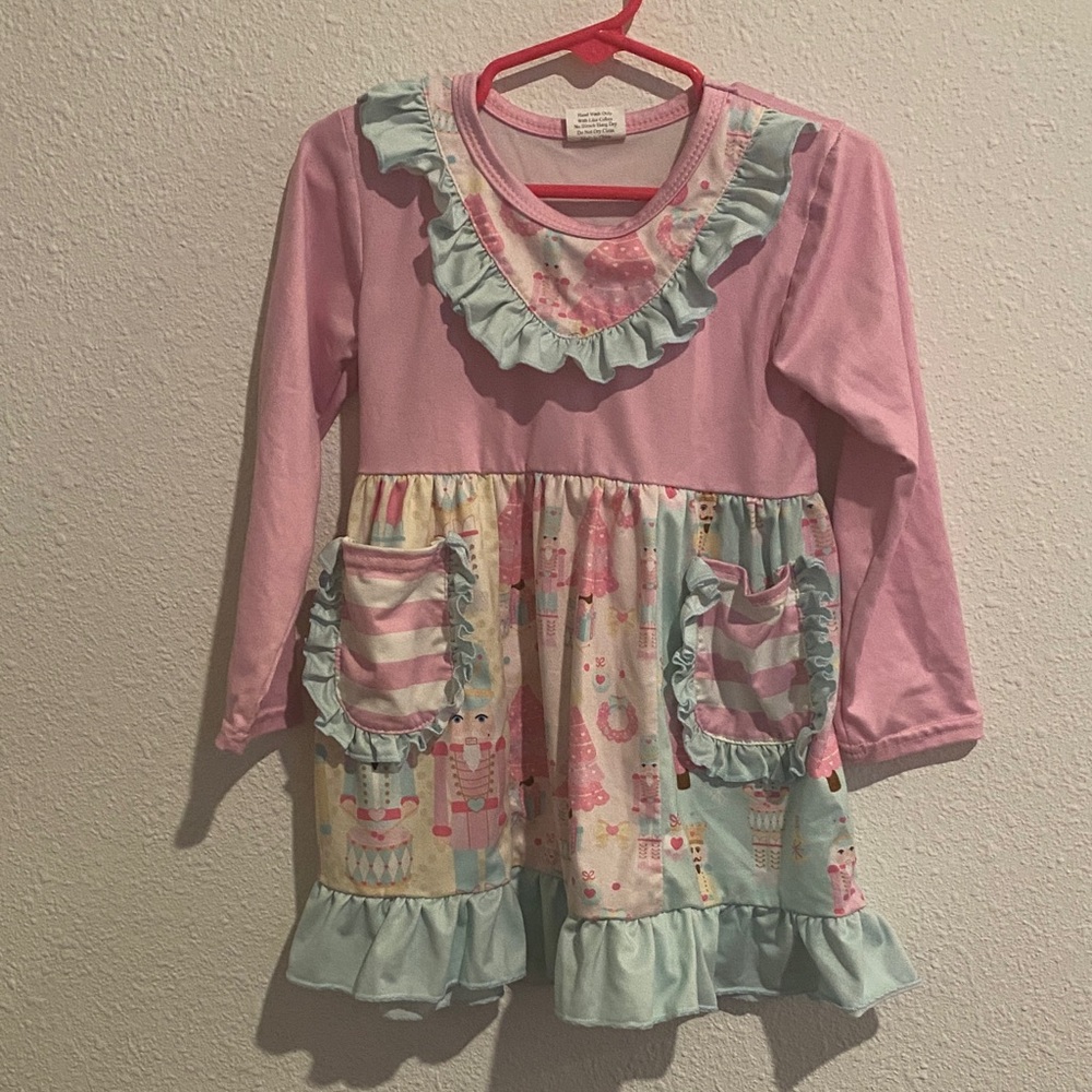 Girls' Pink & Mint Nutcracker Ruffle Long-Sleeve Dress